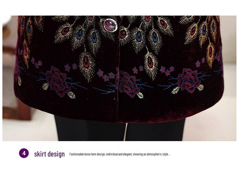 Grandma's Mink Velvet Coat with Fleece Lining, Thickened, for Middle-Aged & Elderly, Fur Collar, Warm Cotton-Padded Jacket.