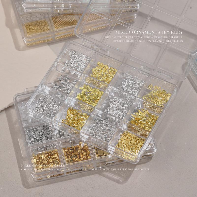 12 Grids 3D Nails Charms Mixed Special-Shaped Diamonds Flat Bottom Diamonds Pearl Sequins Butterfly Diy Manicure Parts
