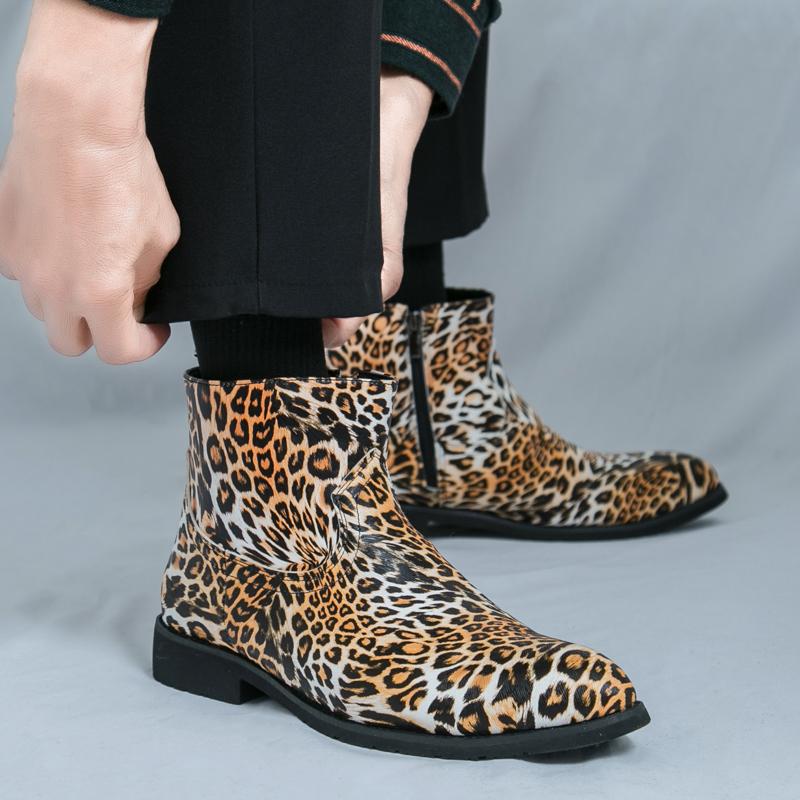 Fashion Autumn New Leather Men Boots Fashion Trends Pointed Platform Casual High-top Chelsea Boots Anti-slip Wearable Quality Men Shoes