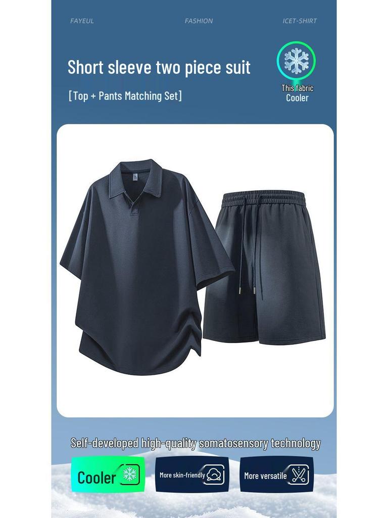 Men's Plus Size Moisture-Wicking Polo Shirt & Sports Shorts Set