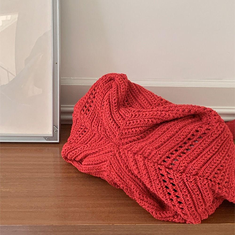 Korean Style Hollow Out Knitted Weave Bag Solid Color Knitted Shoulder Bag Crochet Tote Bag  Daily