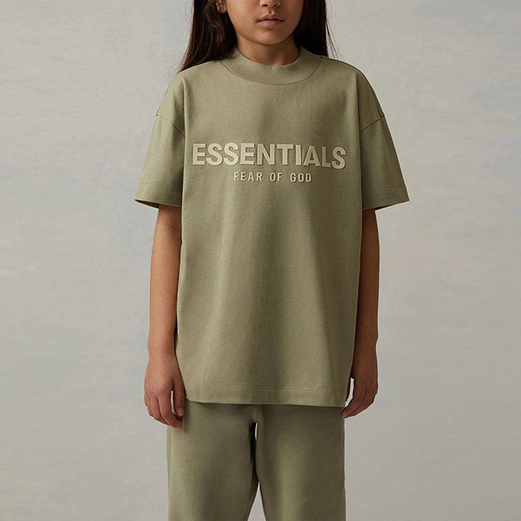 Fear of God Essentials SS22 Kids T-Shirt Sea Foam Logo Print Crew Neck Short Sleeve Kids T-Shirts Gray-Green FOG-SS22-350