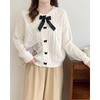 Solid Color Knitted Cardigan Women's New Autumn and Winter Bow Button with Twist Sweater Jacket
