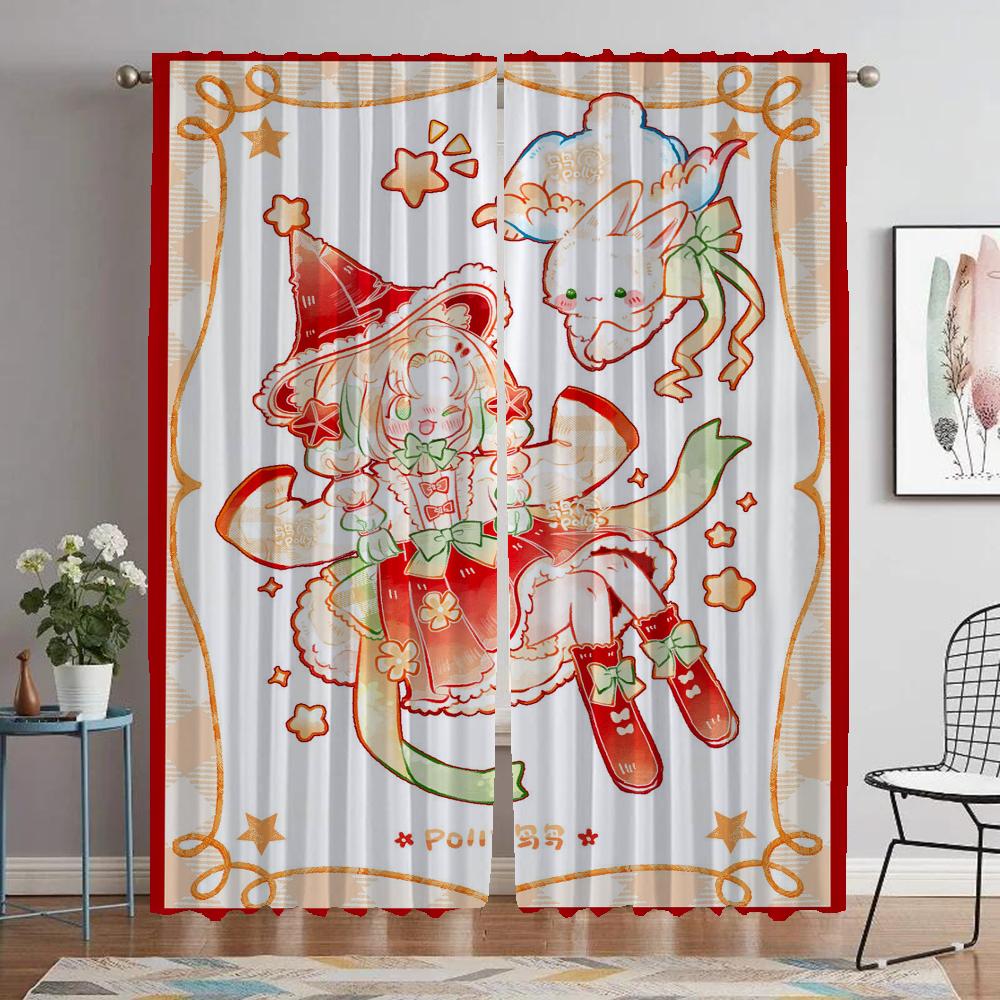 God Jul Myggnät för Vardagsrum Heminredningsgardiner 2 Delar Mörkläggningsgardiner Rullgardiner Tyg för Sovrum