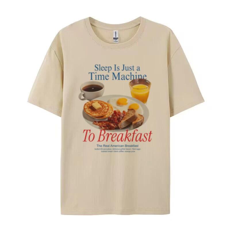 Women Oversized Breakfast Y2k Streetwear Graphic Tees Funny Meme T Shirt Cute Food Lover Shirt Unisex Grunge Aesthetic Clothes