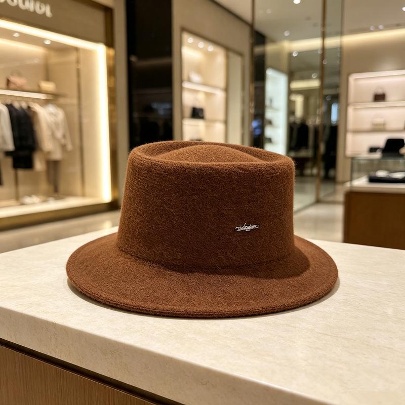 New small standard concave top elegant top hat children autumn and winter French retro flat brim warm face small bucket hat