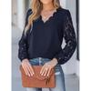 Spring New Women's V-neck Lace Hollow Lace Long-sleeved Loose Pullover Shirt