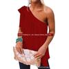 Slanted Shoulder Lace Up Sleeveless Top Pure Color Shoulder Shoelace Sleeveless Tops