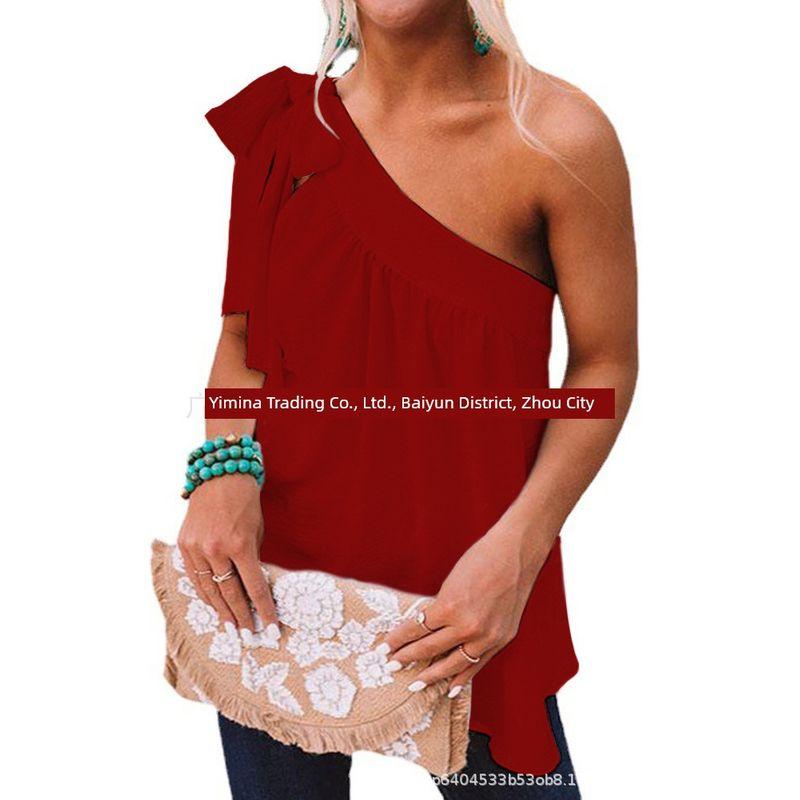 Slanted Shoulder Lace Up Sleeveless Top Pure Color Shoulder Shoelace Sleeveless Tops