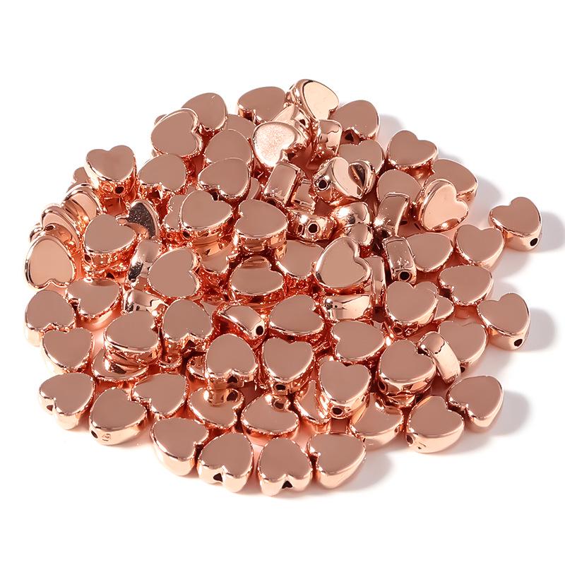 50 pcs Electroplated CCB Metallic Peach Heart Beads for Jewelry DIY and Bracelet Spacers