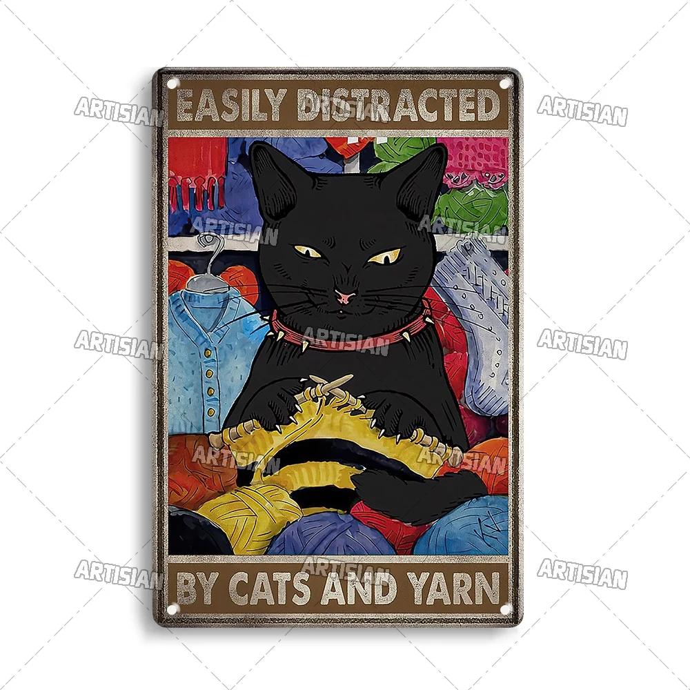 Artisian Animal Black Cat Retro Metal Poster Funny Pet Vintage Decorative Tin Plaque Garage Bar Pub Club Man Cave Wall Decor