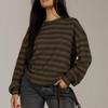 Women Casual Loose Fit Long Sleeve Pullover Top Striped Pattern Crew Neck Lightweight Soft Fabric Sweatshirt for Everyday Wear