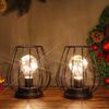 Set of Two Metal Cage Lamp Round Table Lamp for Holiday Decor (2pcs)