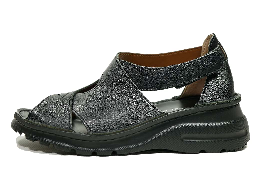 Tlusté pravé se snadno chůzí ne vyrobeno v magickém pásu [Yuriko Matsumoto] Sandály, podešev, kůže, podpatek, bolest, suchý zip, Japonsko, (Černá,