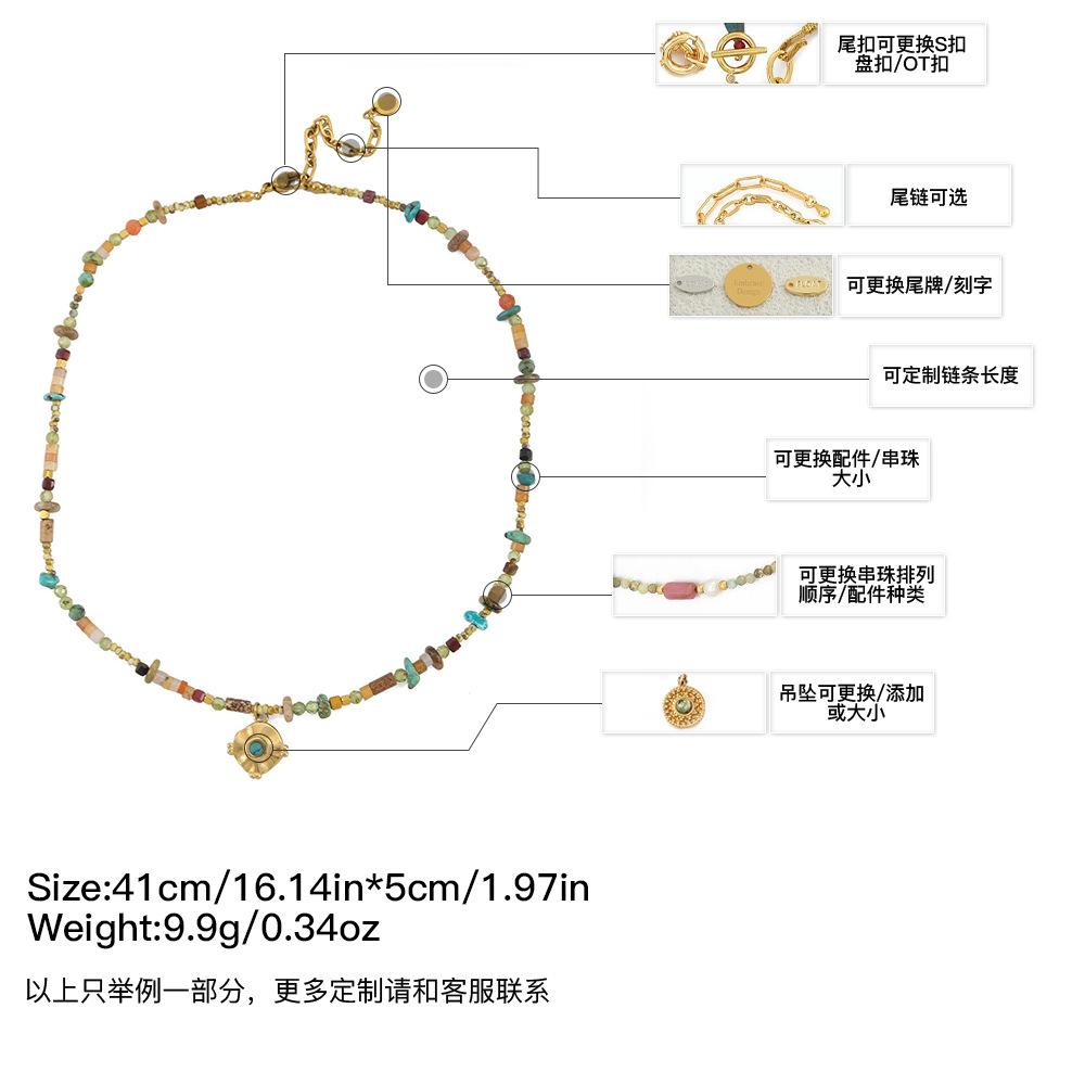 GEMCHIC Women s Boho Turquoise Coin Pendant Necklace Colorful Beaded Chain Titanium Steel 18K Gold Plated