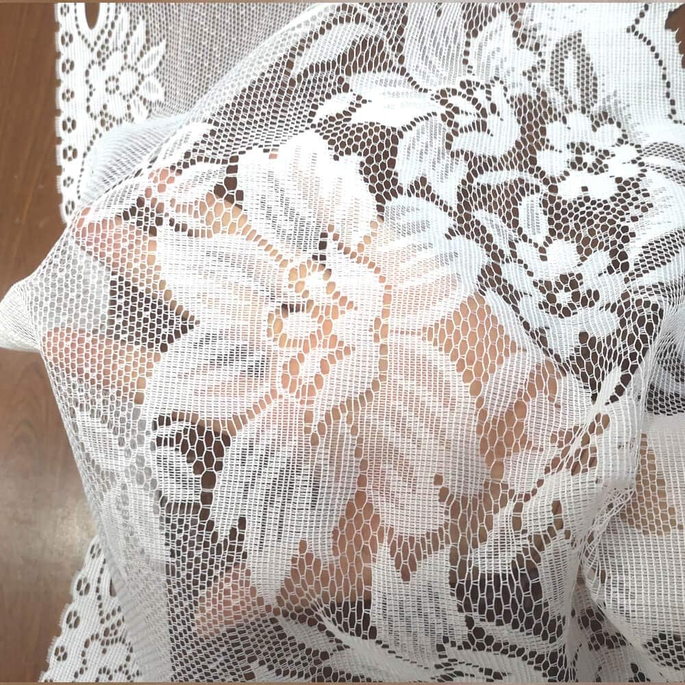 WUBODTI White Lace Swag Curta for Kitchen, Sheer Floral Embroidery Window Valances Hollow Knitted Home Decor Lace Valance Curta for Living Room