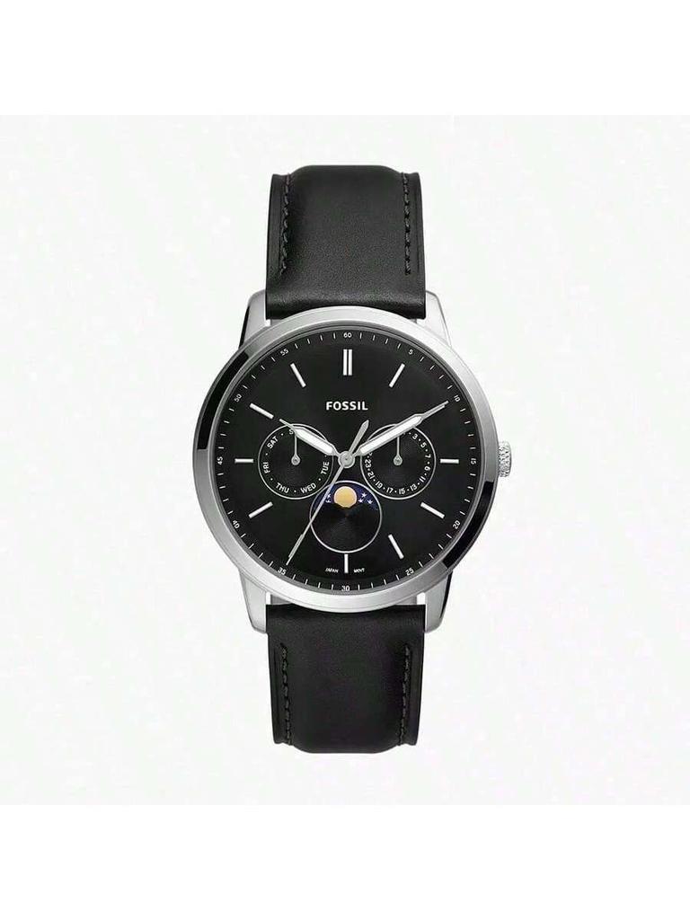 Orologio da Uomo Neutra al Quarzo Multifunzione con Fasi Lunari, Quadrante Nero, Cinturino Nero, Stile Business FS5904