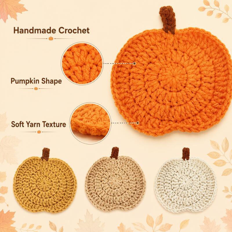 Xiaomi 4PCS Crochet Pumpkin Coasters, Halloween Fall Table Decor Knit Cup Mats for Coffee Mugs
