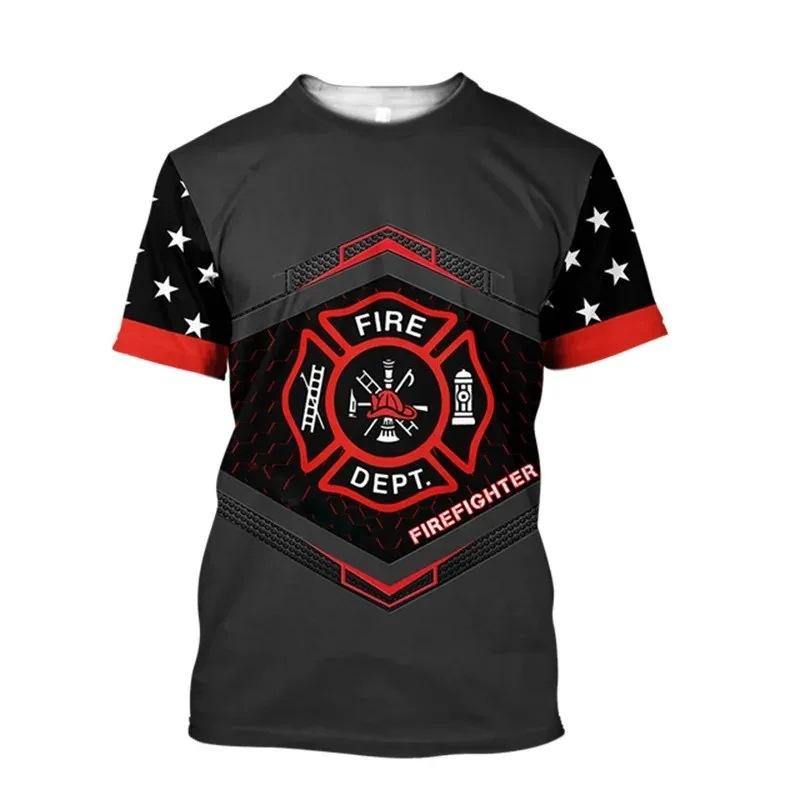 Firefighter Fire Simulation Drill Pattern 3D Print Cross-border New Men's Casual Short-Sleeve T-Shirt Factory Direct Sale