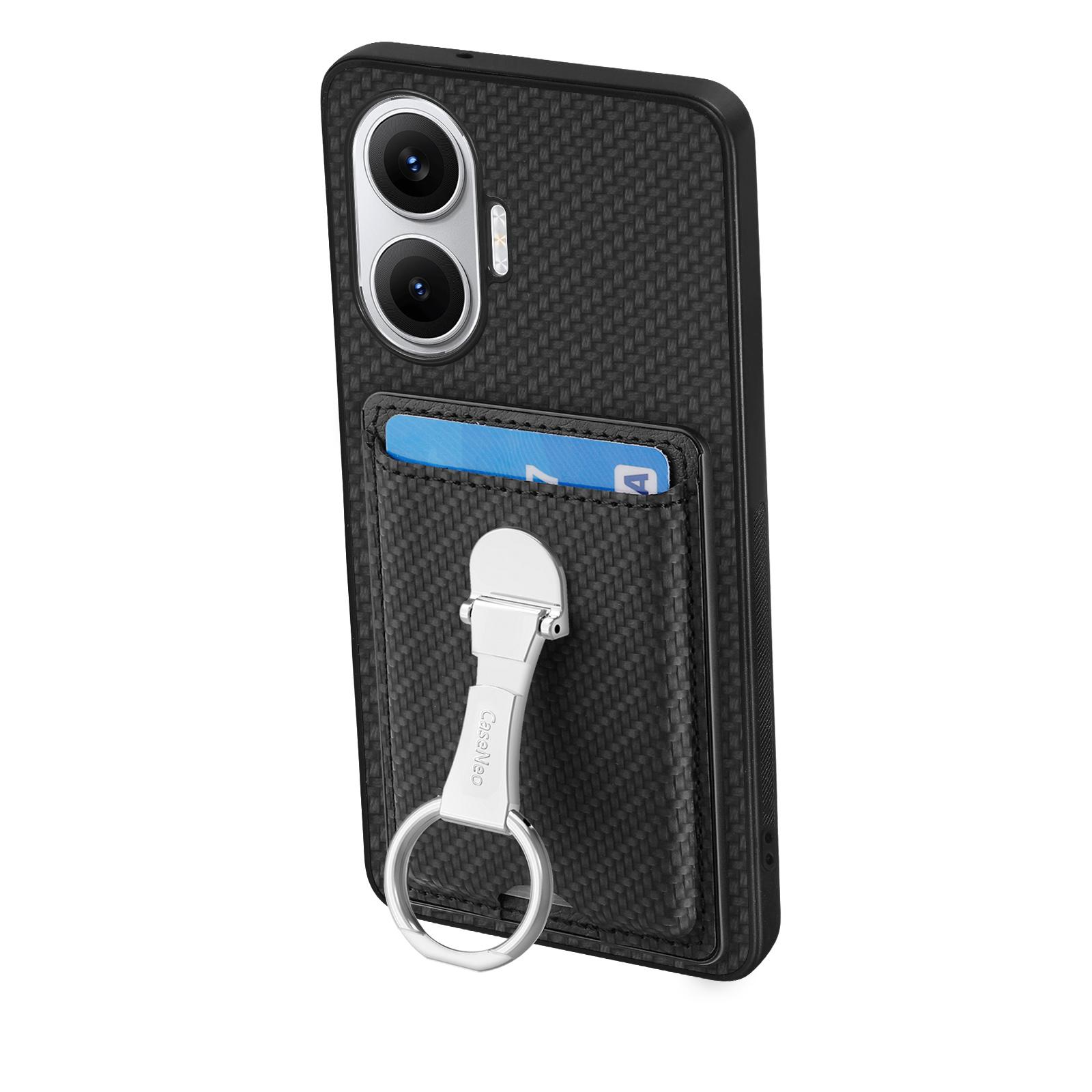 

For Xiaomi Redmi Turbo 4 Pro 5G Leather Phone Back Cover with Kickstand and Card Slots Carbon Fiber Texture