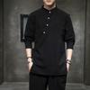 Men's Chinese-Style Linen-Cotton Long-Sleeve T-Shirt for Zen Meditation and Tea Ceremony