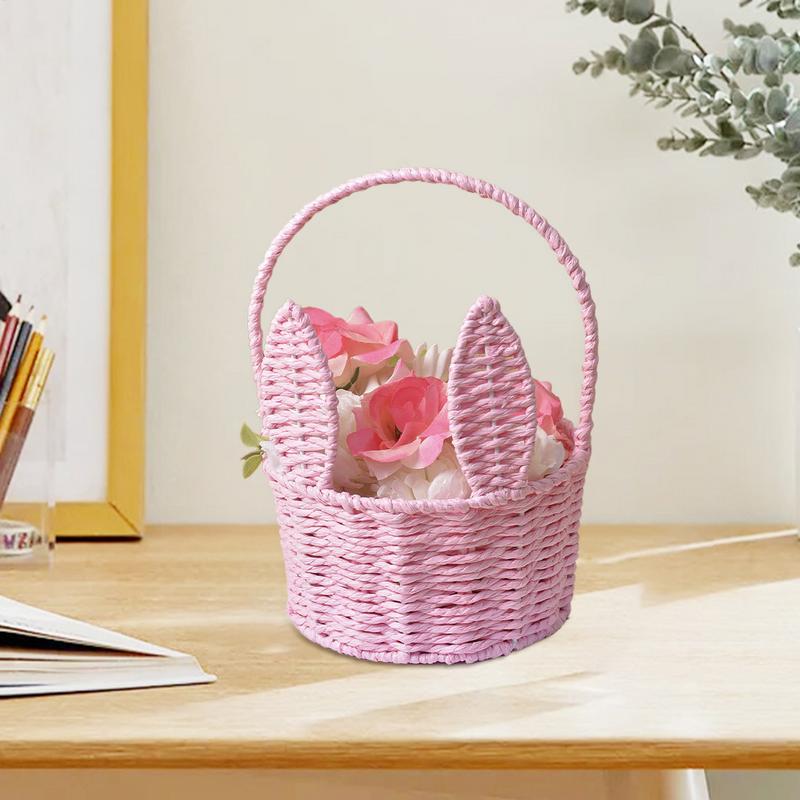 Woven Easter Basket Hand Woven Picnic Egg Gathering Basket Compact Natural Classic Aesthetic Decor for Bedroom Patio Picnic