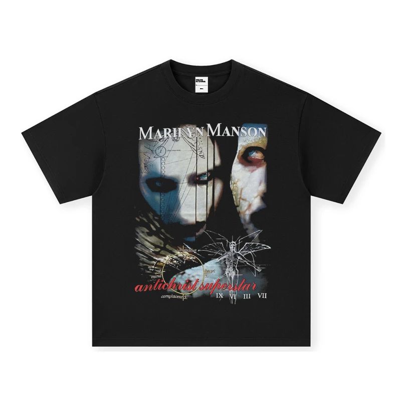 Halloween Costume Goth Punk Pattern Print Cotton Short Sleeve Vintage Top Round Neck T-shirt Casual Loose Streetwear Unisex