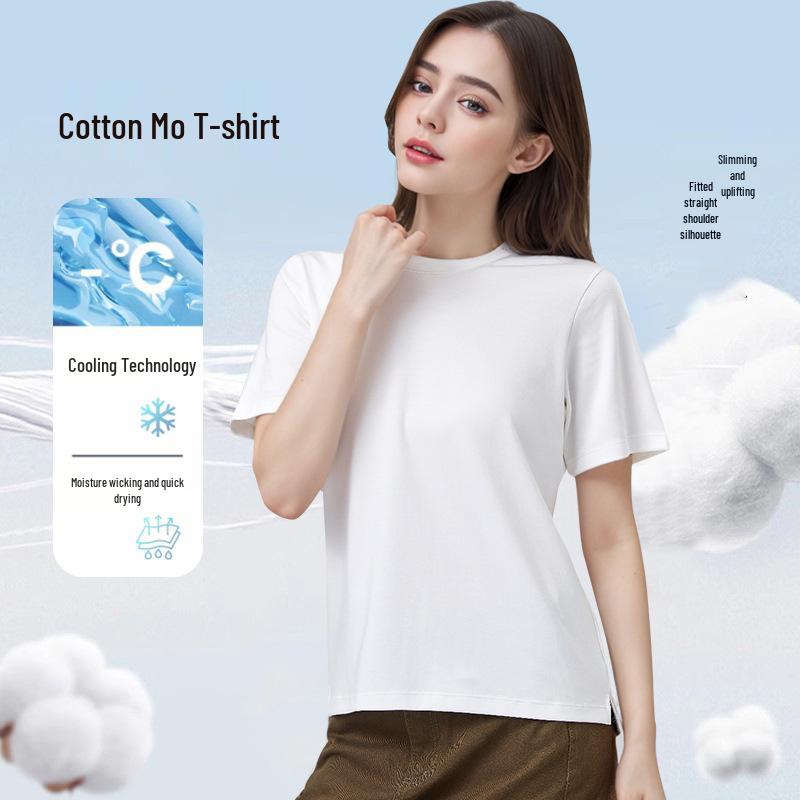 

Women s Quick-Dry Modal Cotton T-shirt - Summer Solid Color, Round Neck, Short Sleeve, Versatile & Antibacterial. L (100-115 jin) белый/кокосовый
