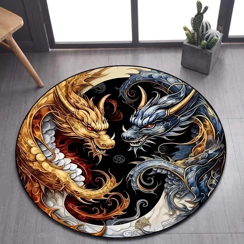 Cartoon 3D Dragon Pattern Round Carpet, Suitable for Living Room Bedroom Sofa Game Room Decoration Carpet, Non-slip Floor Mat