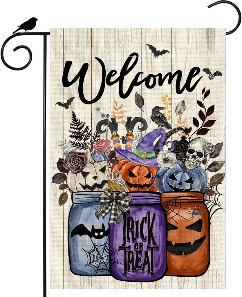 Welcome Halloween Garden ag Watercolor Trick or Treat Vases Pumpkins ower Leaves Yard ag 12x18 Inch Double Sided Small SSL