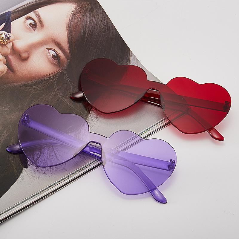 Einteilige Pfirsichherz-Sonnenbrille, Liebesbrille, randlose, herzförmige einteilige Gelee-Sonnenbrille