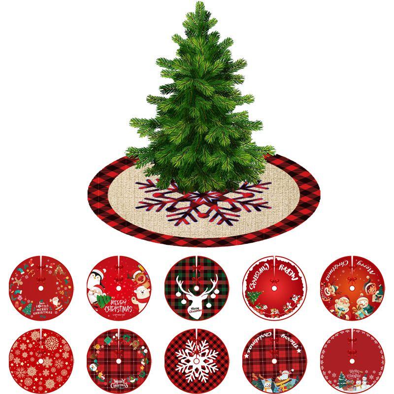 Tree Christmas Skirt Red Plaid Santa Elk Carpet Mat Cover Home Decoration Xmas