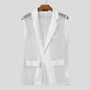 INCERUN Men Lapel Sleeveless Stitching One Button Striped See Through Waistcoats
