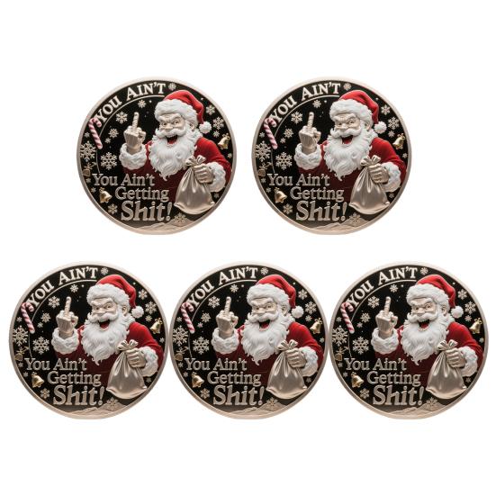 You Ain't Getting Shit Coin Funny Santa Claus Middle Finger Coin Novelty Metal Christmas Commemorative Challenge Coin Gag Gift for Friends