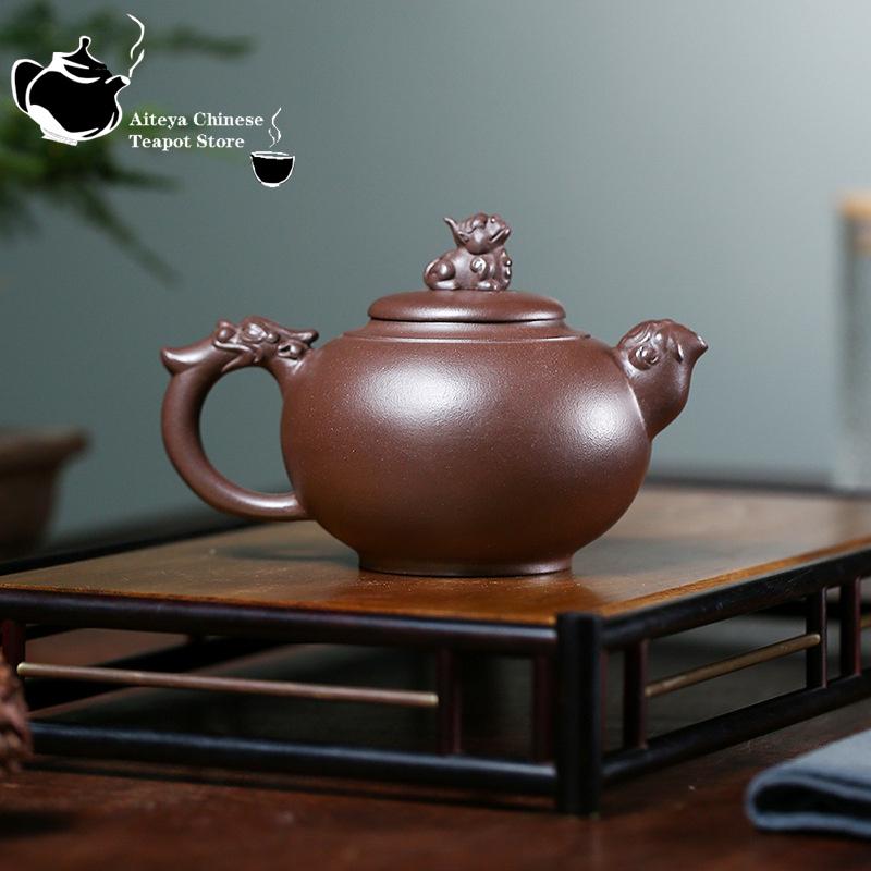 Oală de lut violet Yixing, realizată manual, original Mine Purple Clay Kylin Pot de băut Pu'er Home ceainic Kung Fu ceainic 340 ml