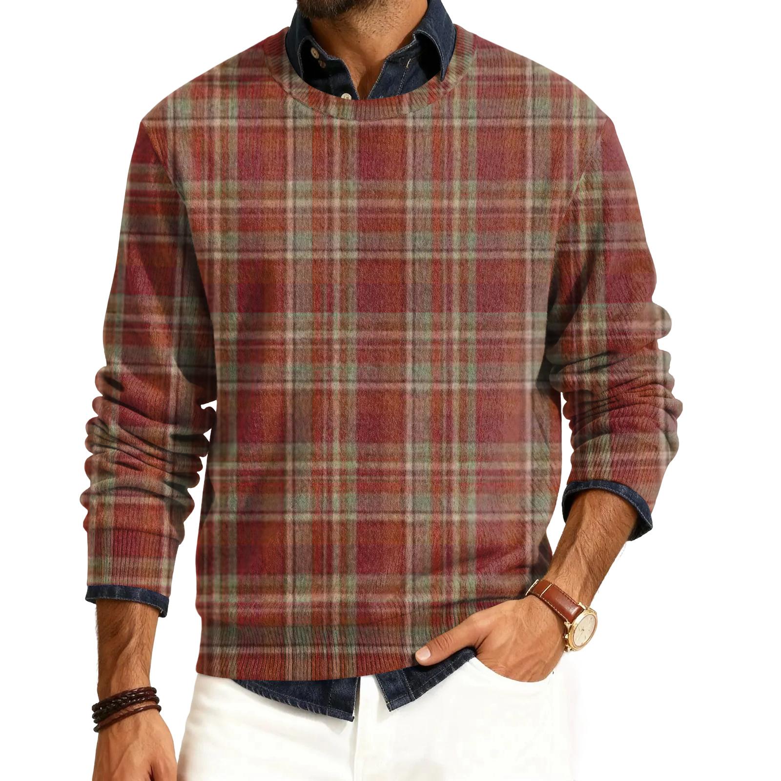 

Мужской пуловер с круглым вырезом, длинными рукавами и рубчатой вязкой XL красный