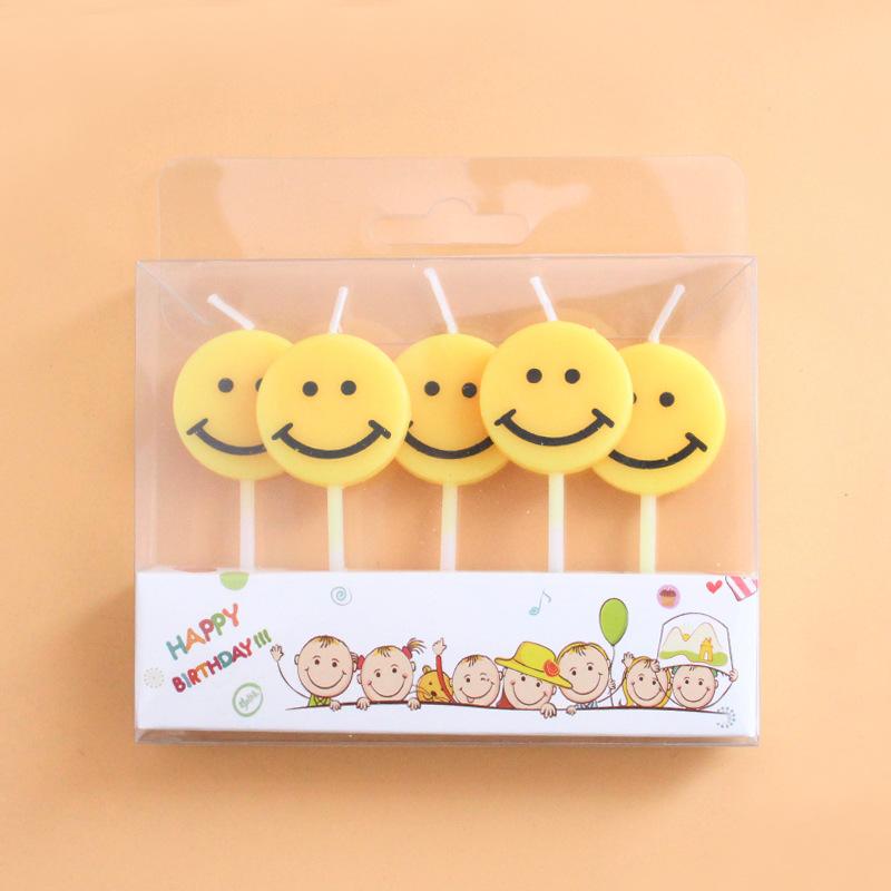 New Korean Ins Birthday Candles 5 Yellow Smiley Face Cartoon Cute Creative Party Decoration Candles