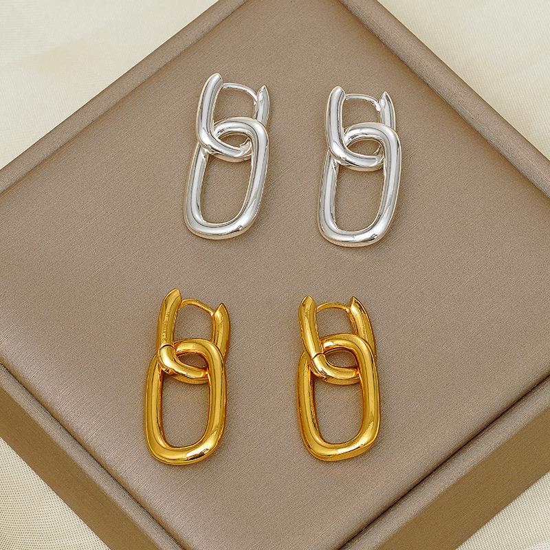Trendy Electroplated Oval U-Shaped Copper Earrings for Women