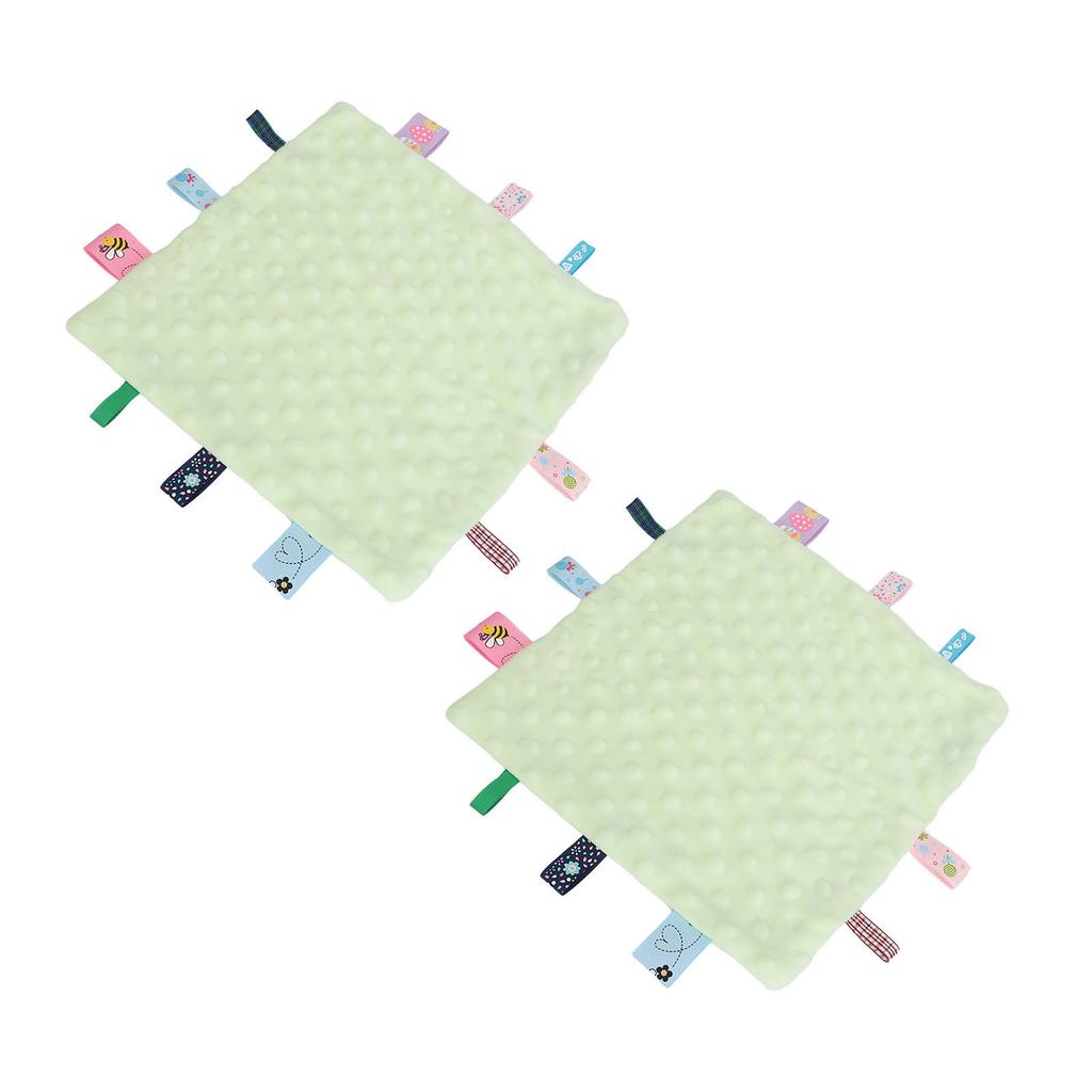 2 Stück Babyetiketten Sicherheitsdecke Reine Baumwolle 3D Partikel Sensorische Entwicklung Baby Komfortdecke mit bunten Etiketten