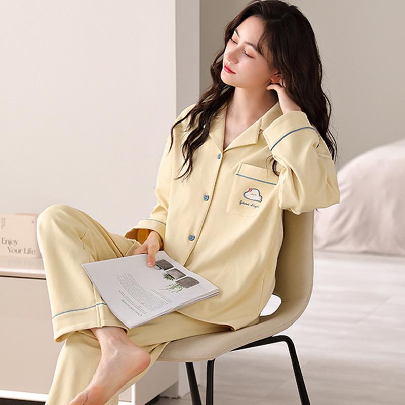 Simple casual pajamas women's autumn and winter new long-sleeved trousers women's comfortable and skin-friendly loungewear suit can be worn outside