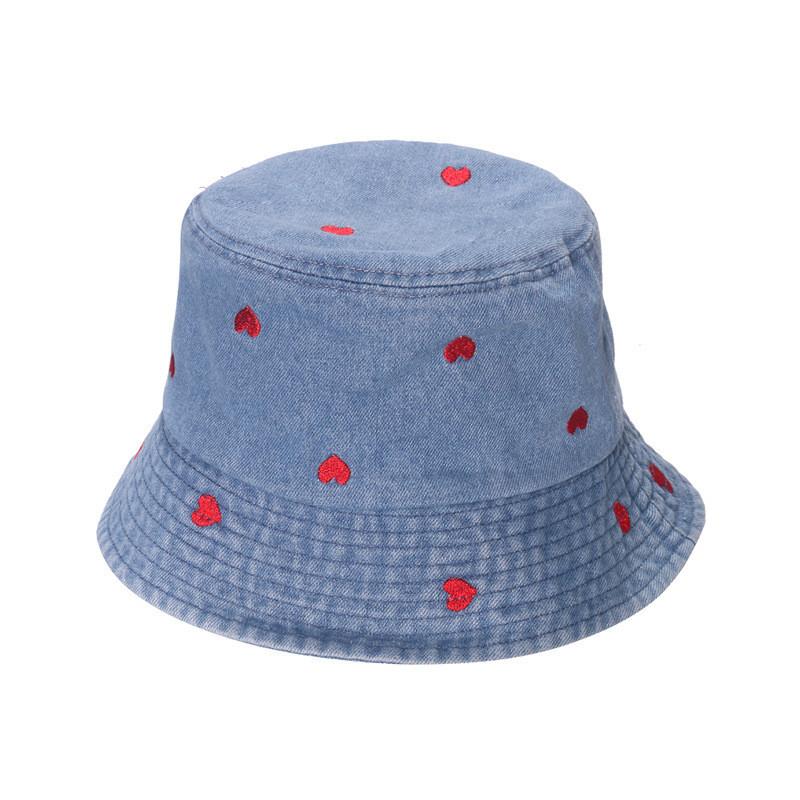 New Spring Summer Floral Embroidered Fisherman Hat Women Korean Style Sun Hat Cute Black Blue Flower