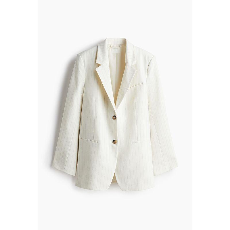 

Женские костюмы HM 2025 Осень Новое поступление Свободный Повседневный Полосатый Однобортный С подплечниками Рабочая одежда Верхняя одежда 1263321 Cream/Pinstriped 155/80