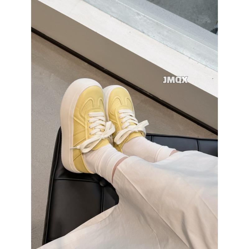

Leather platform white shoes women s new round head lace-up sports and leisure board shoes one shoe two wear yellow trendy 39 жовтий
