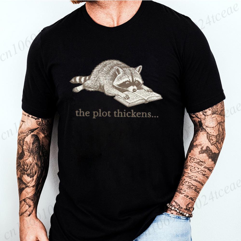 Bookish Raccoon Shirt Cute Reading Raccoon Graphic Tee Unisex Short Sleeve Animal Print Casual Streetwear Book Lover Daily Tees M