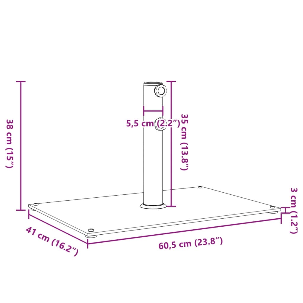 Umbrella Base Ø32 38 48 mm Pole 15 kg Rectangular