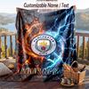 Flannel Blanket Manchester City Print Custom Name Text Soft Throw for Sofa Bed