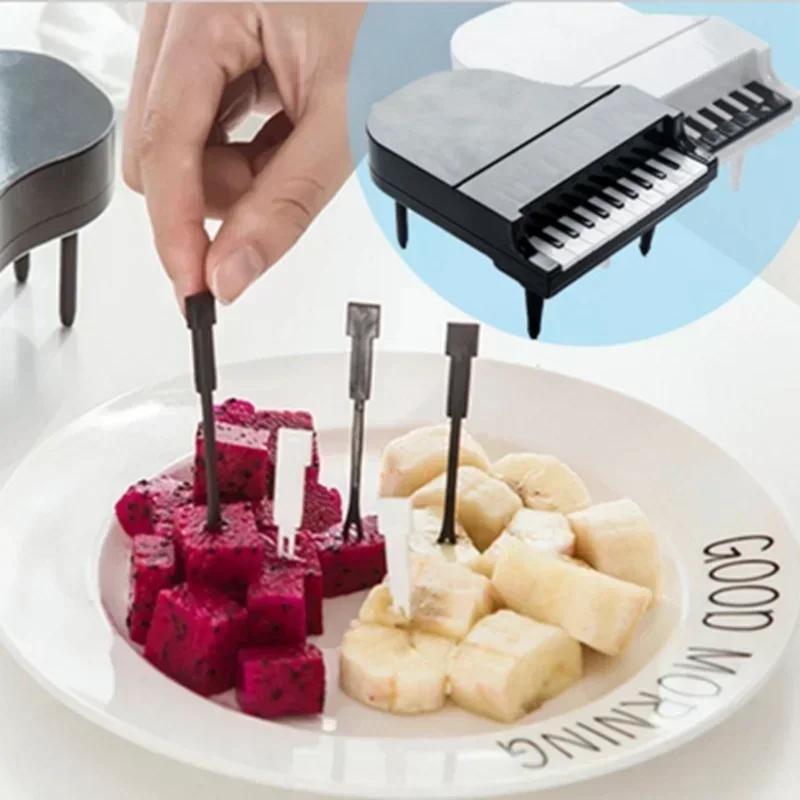 New 10pcs/set Creative Shape Piano Fruit Fork Creative Piano Keyboard Plastic Fork Kids Dessert Cake Forks Picks Bar Accessory