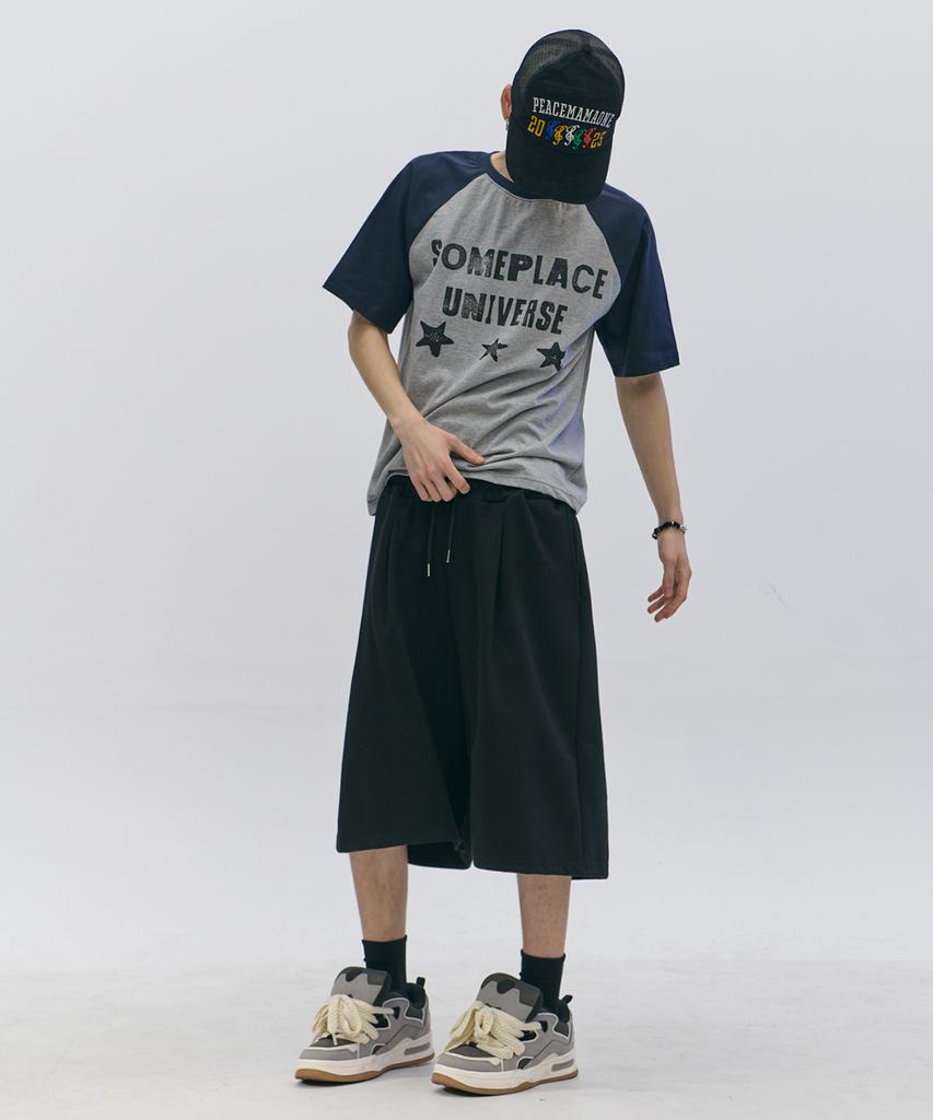 SOMEPLACE MAN Basic Bermuda Wide Fit Elastic Waist Sweat Oversized Training Cropped Pants_2 Colors