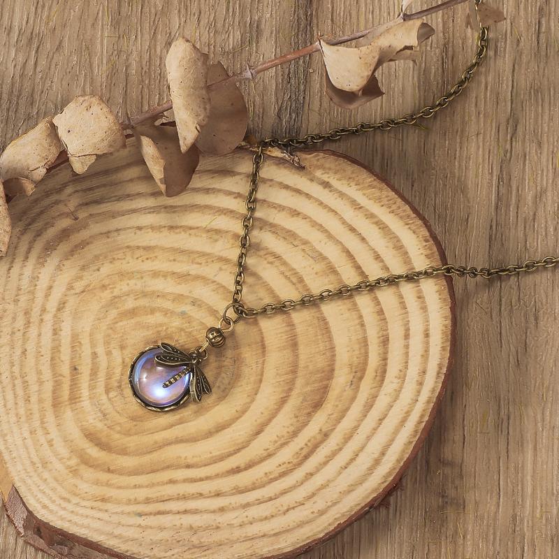 1Pcs Carving Blue Stone Accessories Vintage Bronze Color Dragonfly Women Necklaces And Pendants