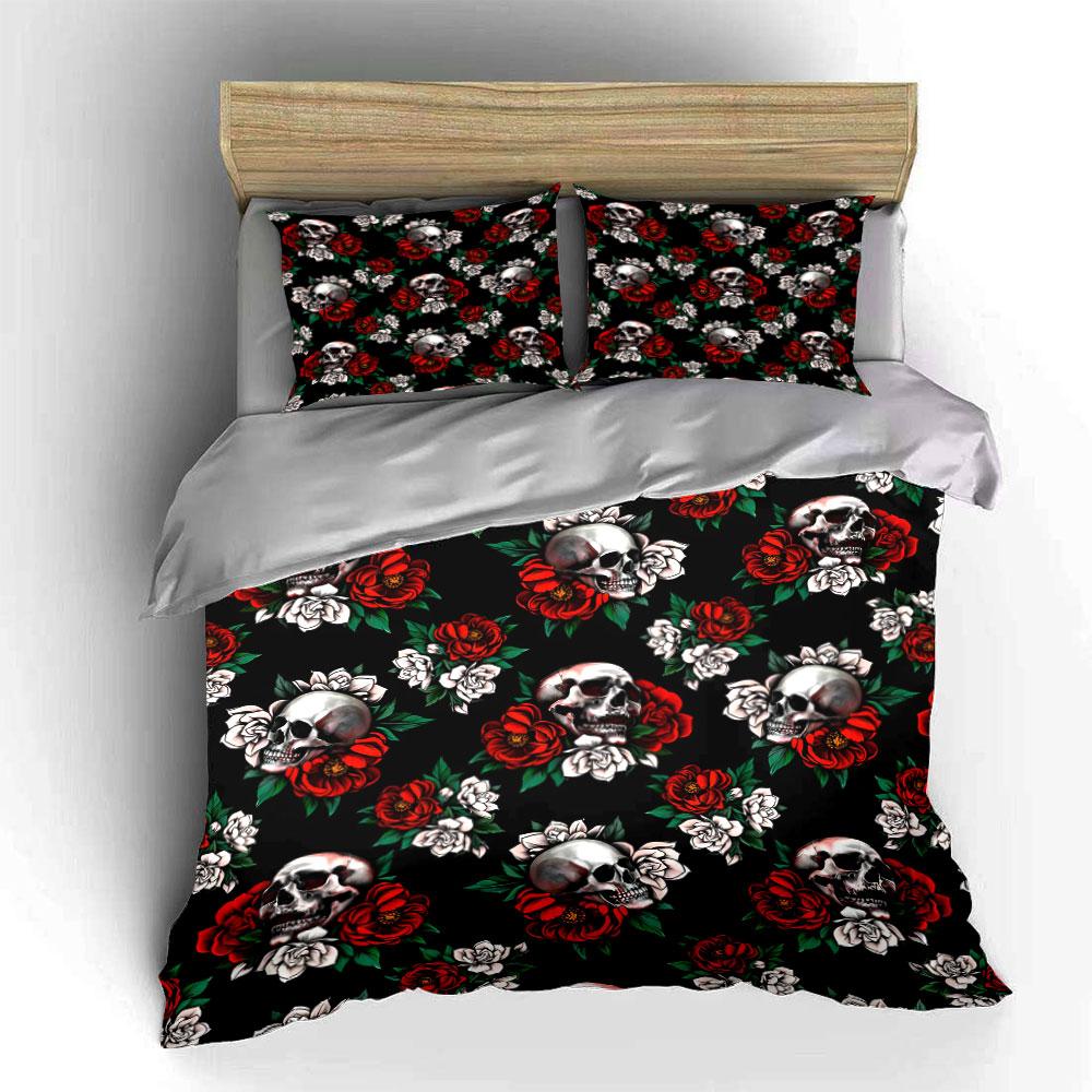 Skull And Floral Gothic Decor Set Exquisite Three-Piece Bedding Set Gift For Kids And Adults